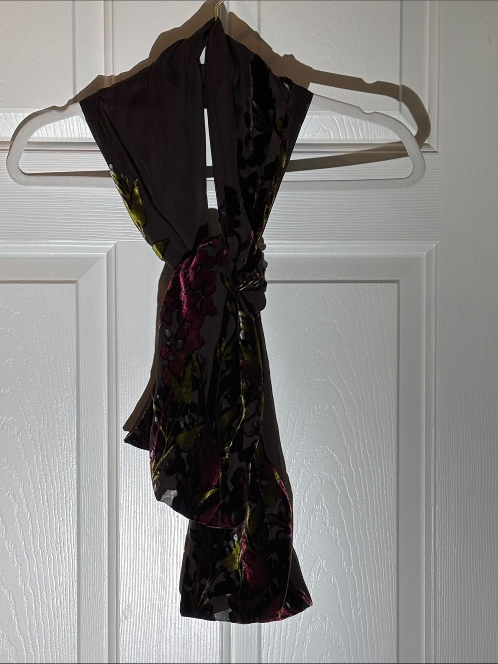 Floral Velvet Accent Scarf in Brown and Deep Pink